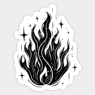 Campfire flame with sparks and stars in grunge style, linocut Sticker